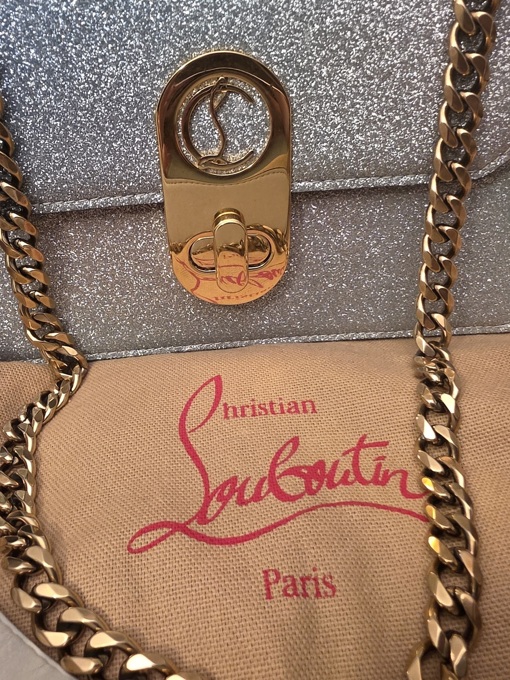 Christian Louboutin Silver Glitter Chain Shoulder Bag - Picture 2 of 13